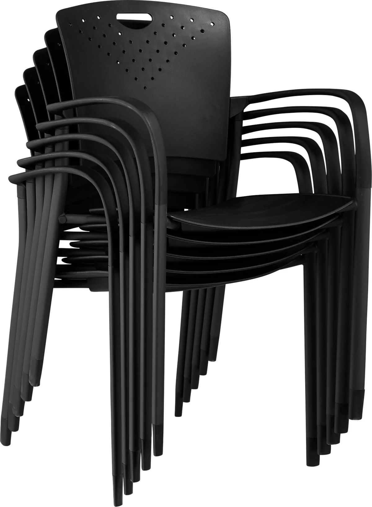 Stapelstuhl, ergonomisch, mit Armlehnen & Rückenlehnen-Griffmulde, stapelbar bis 9 Stück, B 430 x T 380 x H 430 mm, schwarz