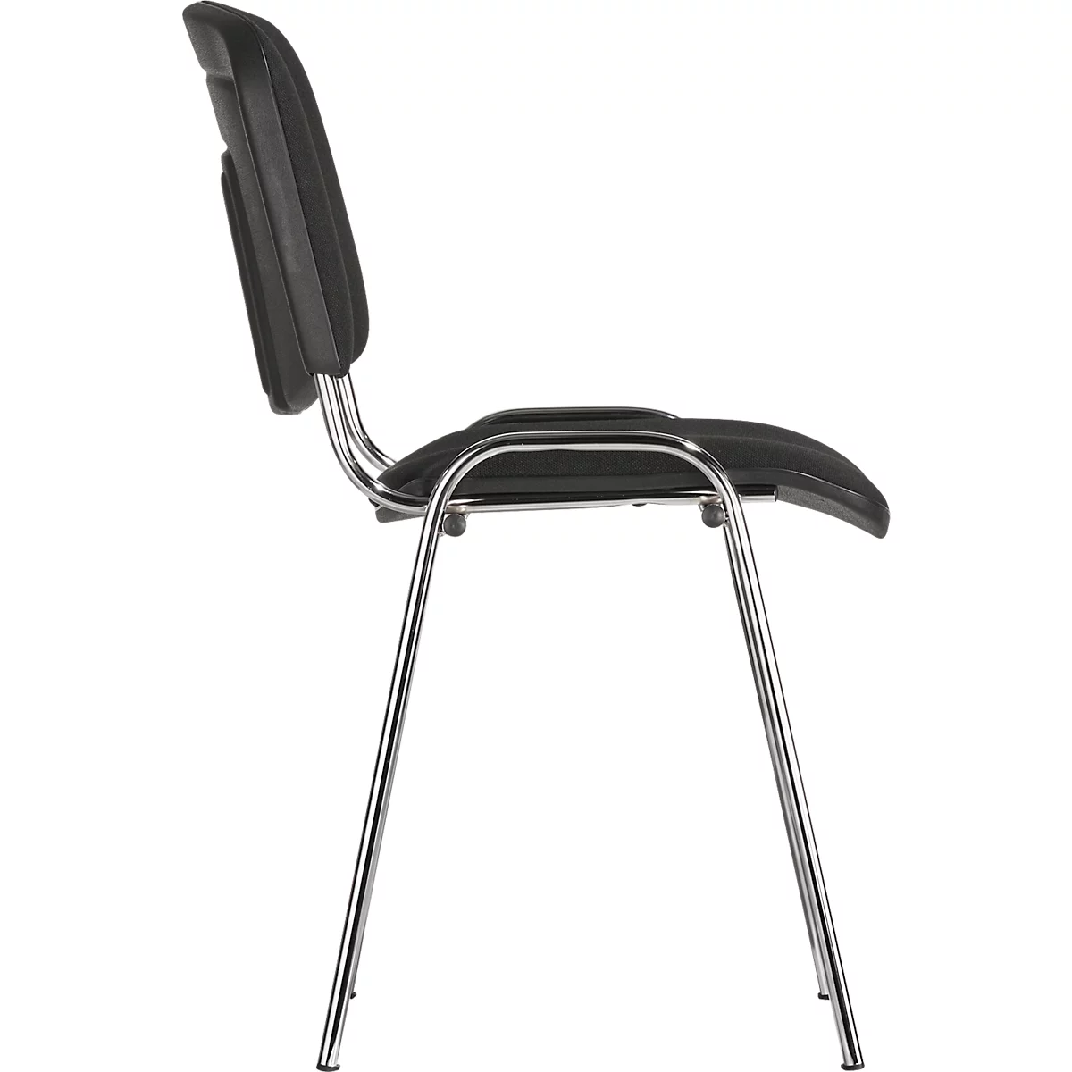 Stapelstuhl ISO Basic, ohne Armlehnen, 4-Fußgestell, Stoffbezug, stapelbar bis 12 Stück, B 545 x T 560 x H 820 mm, Bezug schwarz, Gestell alusilber