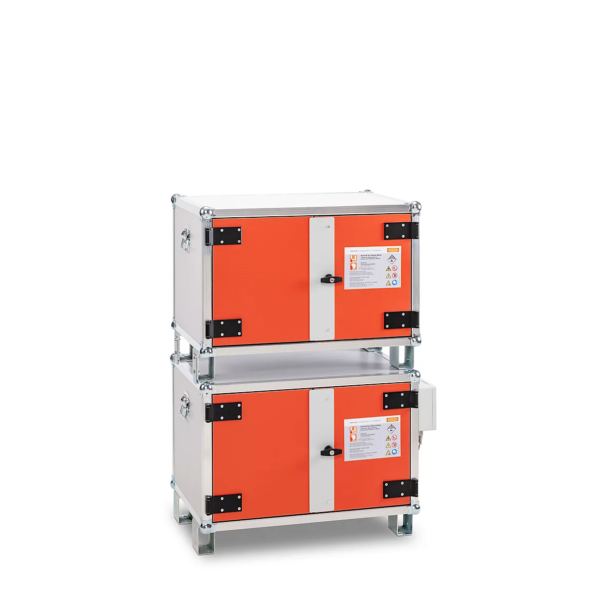 Stapelvoeten voor CEMO batterijlaadkast Basic/Premium/Premium Plus &amp; batterijopslagkast, maakt ruimtebesparend stapelen van de kasten mogelijk, 4 stuks, zilver