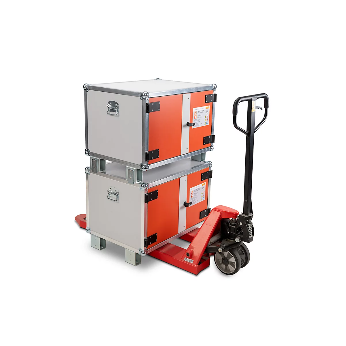 Stapelvoeten voor CEMO batterijlaadkast Basic/Premium/Premium Plus &amp; batterijopslagkast, maakt ruimtebesparend stapelen van de kasten mogelijk, 4 stuks, zilver