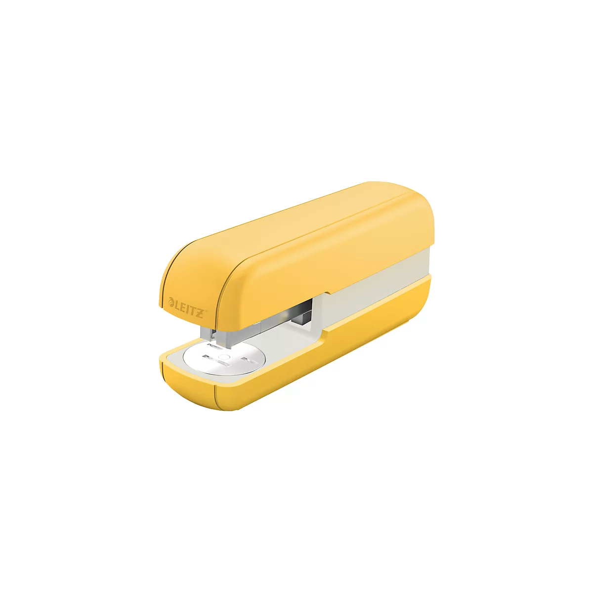 Yellow stapler with the lettering "LEITZ".