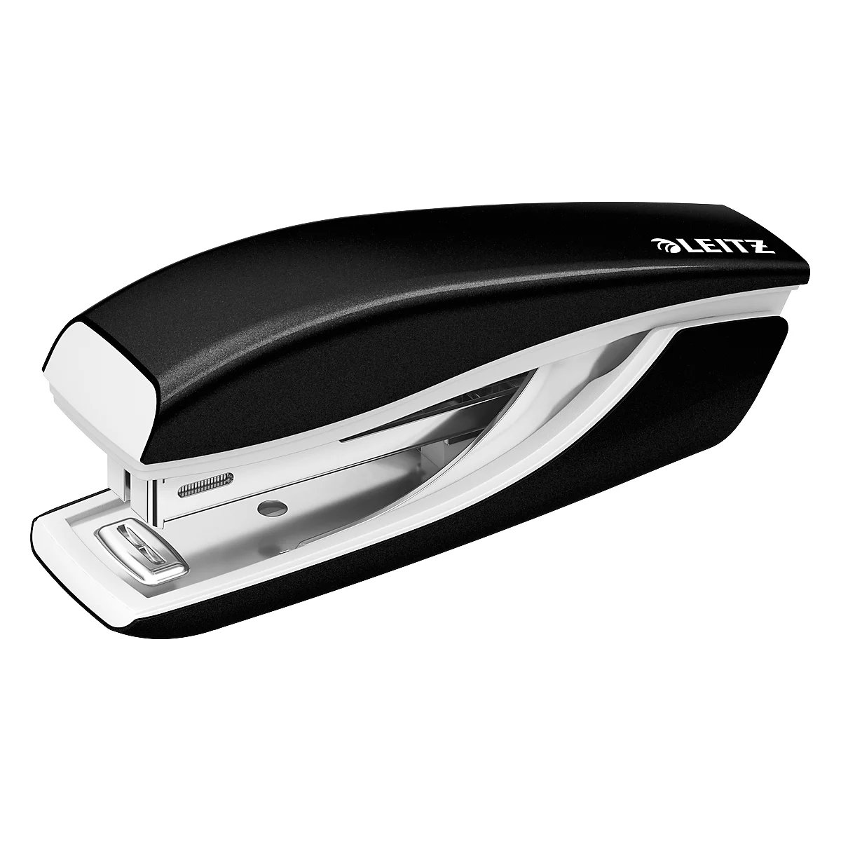 Black stapler with white trim, branded with 'LEITZ' logo.