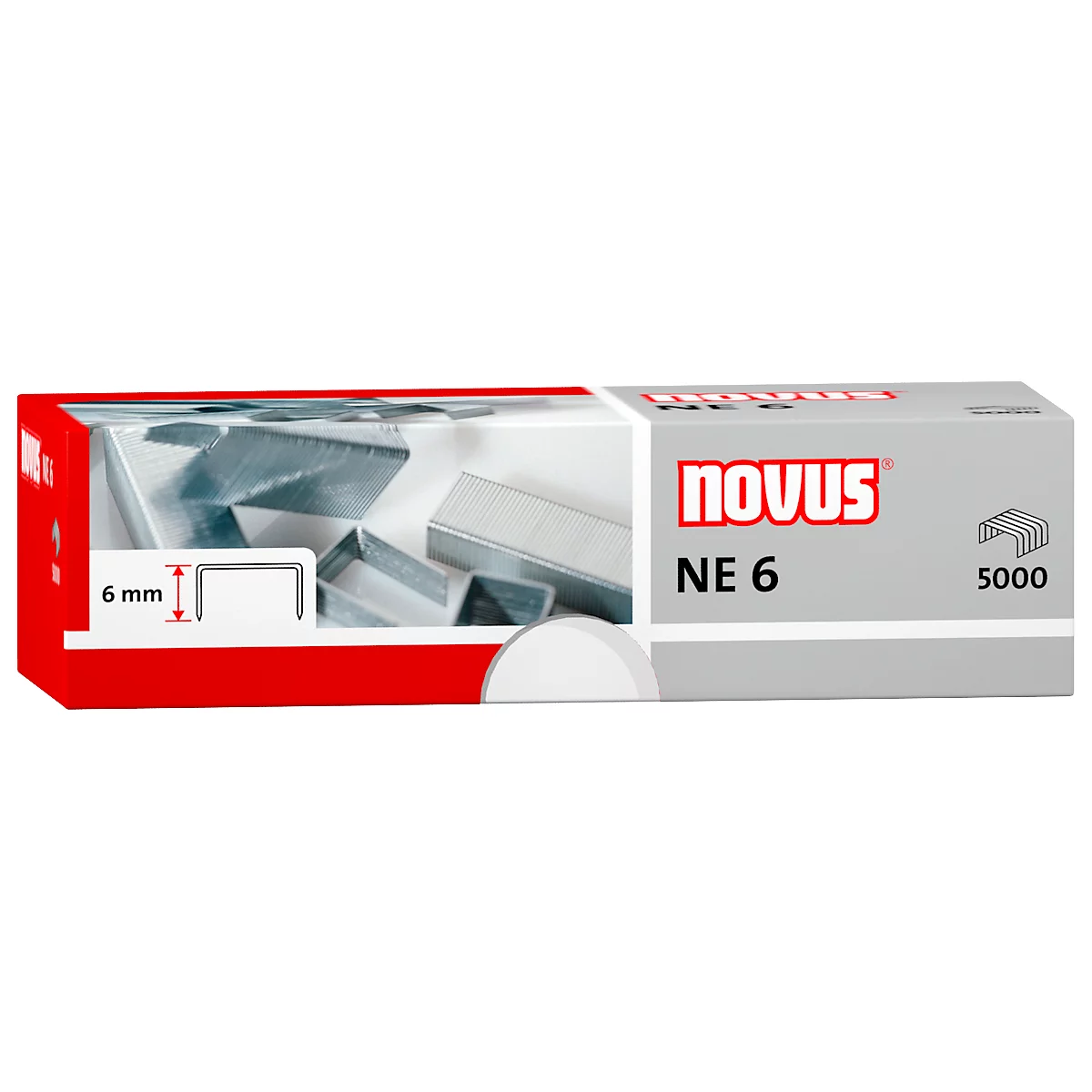 A package of staples. The package says "novus NE 6", next to a graphic of the staples and the number 5000.