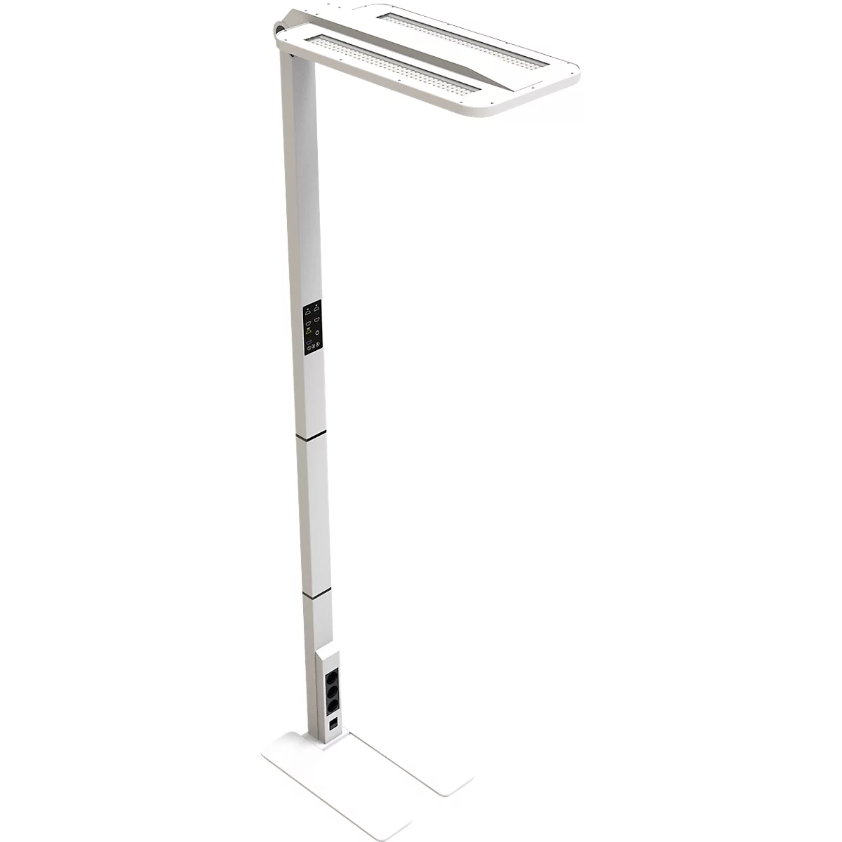 STARIS LED-staanlamp, 80 W, 10070 lm, 3000 - 6000 K, dimbaar, directe/indirecte verlichting, voor computerwerkplekken, daglichtsensor, 3 stopcontacten, zilver