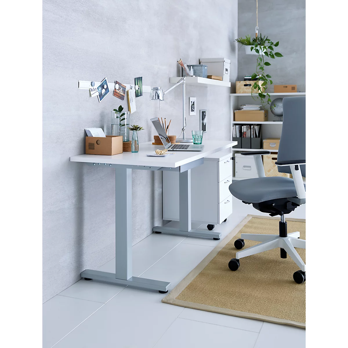 Start Up bureau, T-voet frame, B 1600 x D 800 x H 735 mm, wit + lade