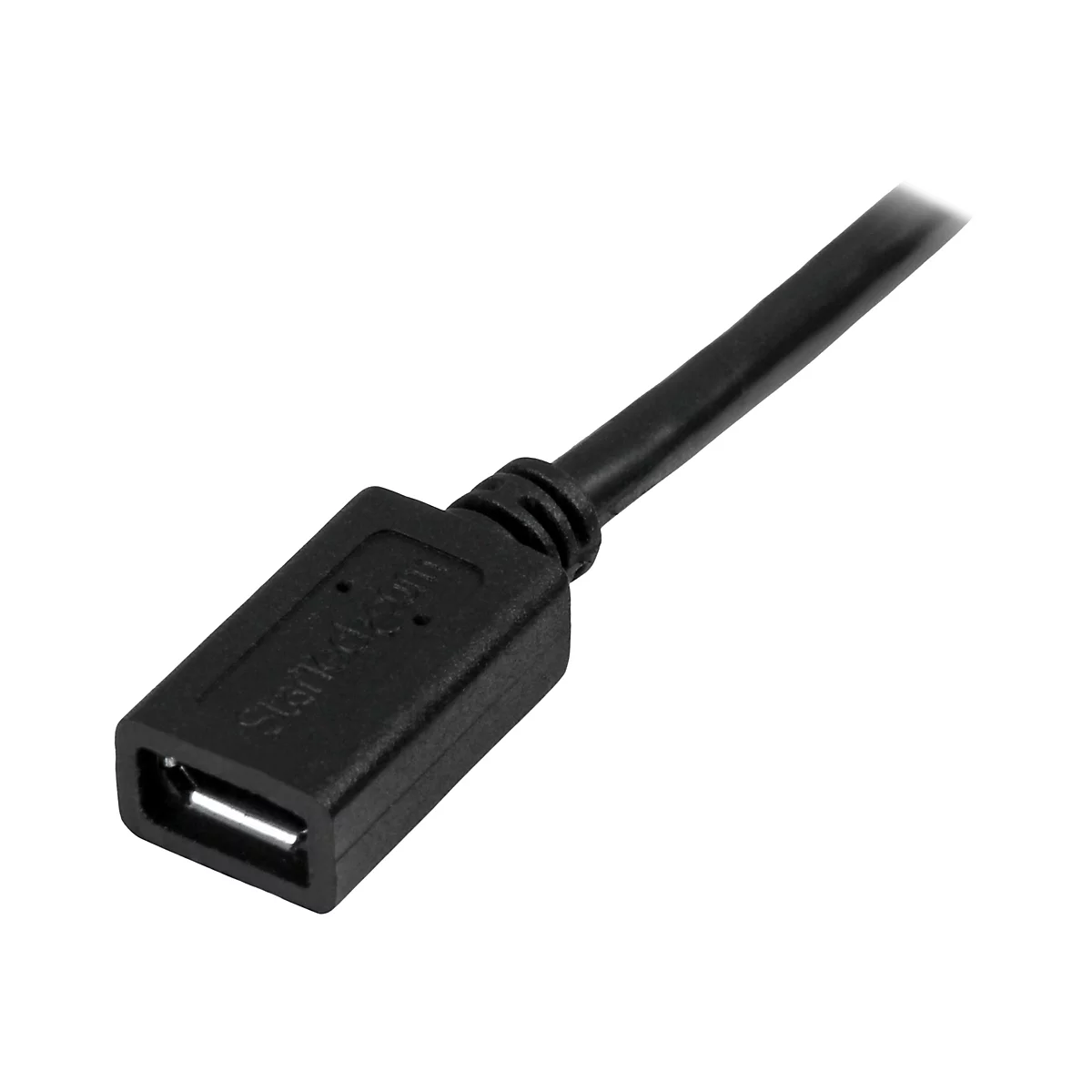 Schwarzes USB-Kabel mit Stecker. Auf dem Stecker steht StarTech.com.