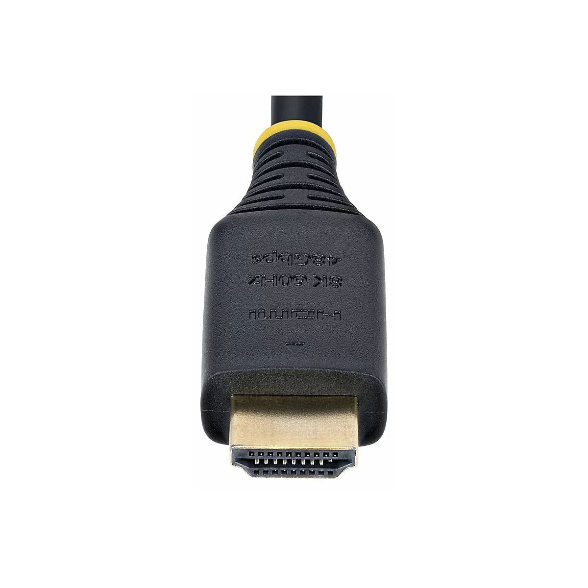 Un câble HDMI noir avec un connecteur plaqué or, 8K 60Hz et 48 Gbit/s.
