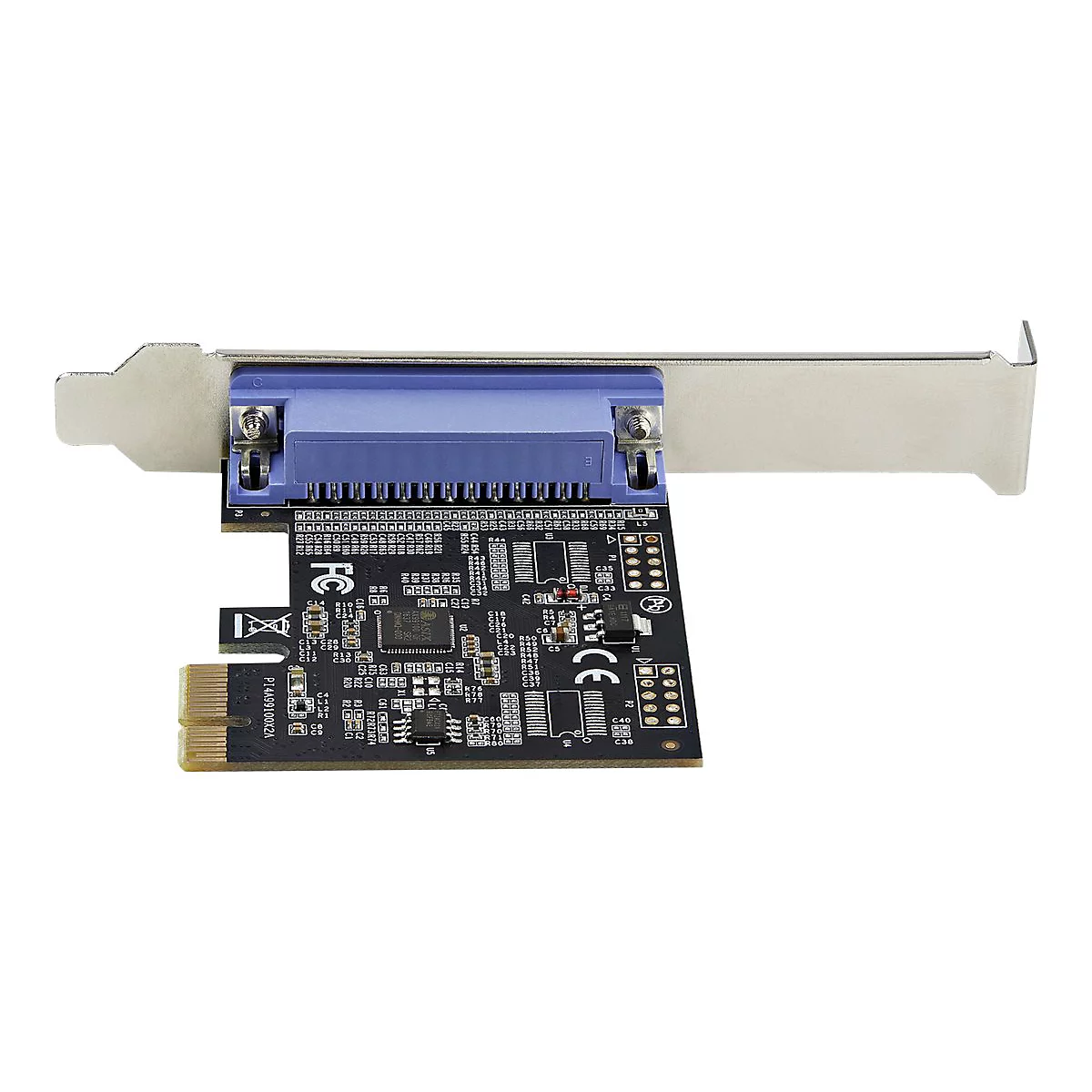 Eine Computer-Erweiterungskarte, blau und schwarz, mit Metallhalterung.