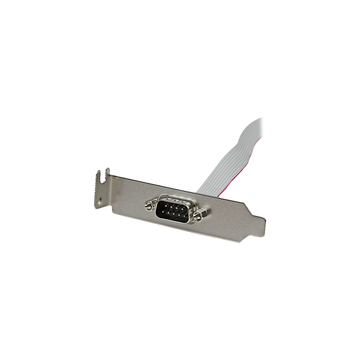 Serielle Schnittstellenkarte mit 9-Pin-Anschluss und grauem Kabel.