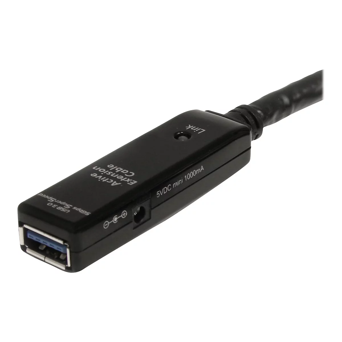 Schwarzes USB 3.0 Verlängerungskabel mit Beschriftung: 'Active Extension Cable'.