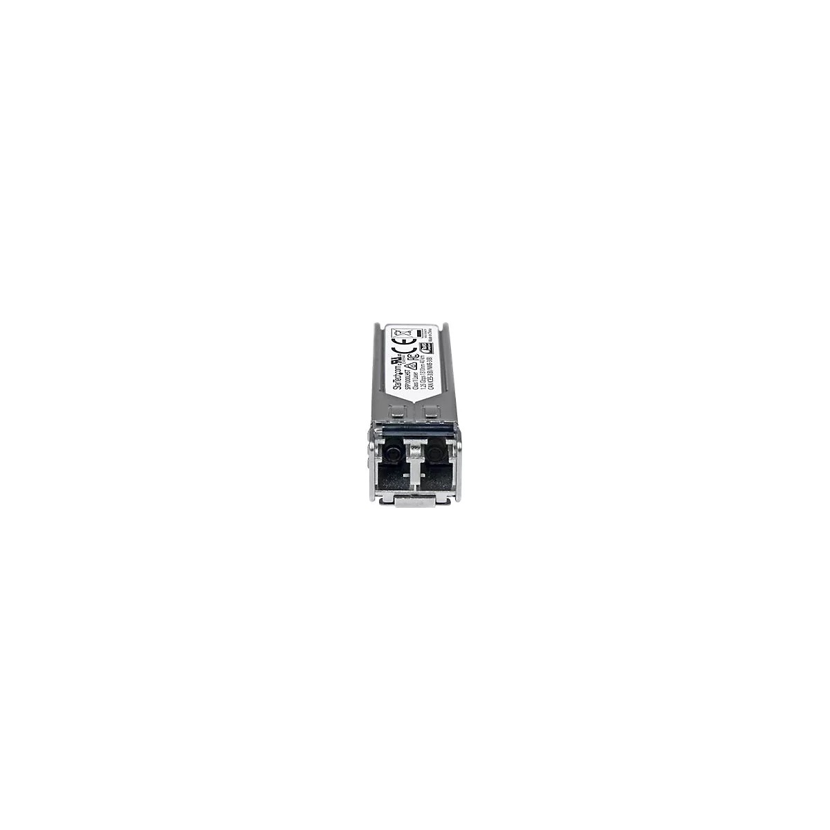 Ein silberner Netzwerkstecker mit schwarzen Anschlüssen. Aufschrift: StarTech.com.