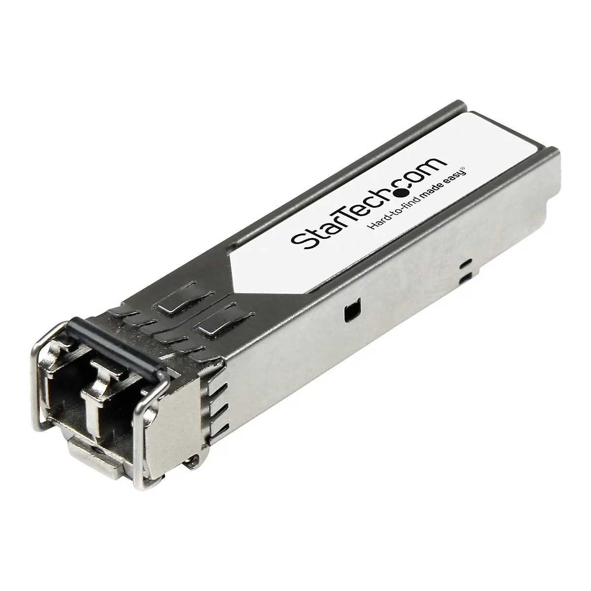 Ein silbernes SFP-Modul mit Aufschrift StarTech.com und "Hard-to-find made easy".