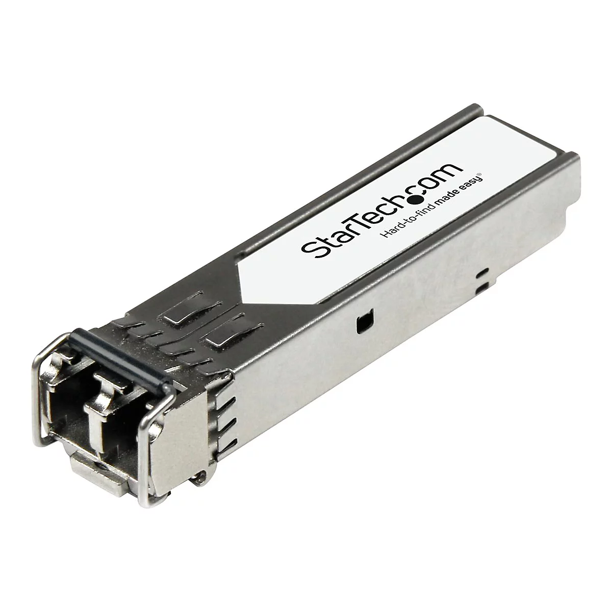 Ein silbernes SFP-Modul mit Aufschrift StarTech.com und Hard-to-find made easy.