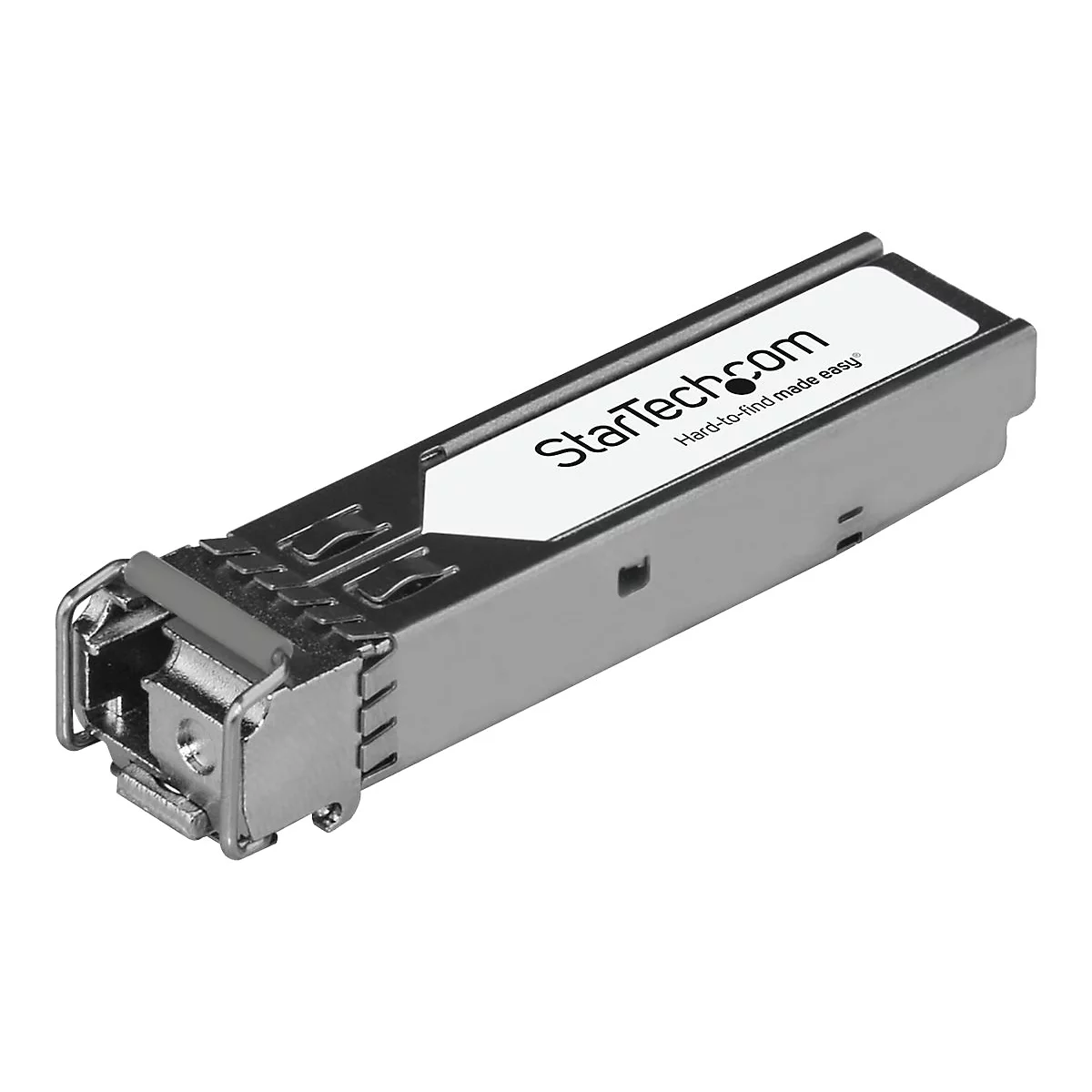 Ein silbernes Netzwerkmodul, StarTech.com Logo, weißer Hintergrund.