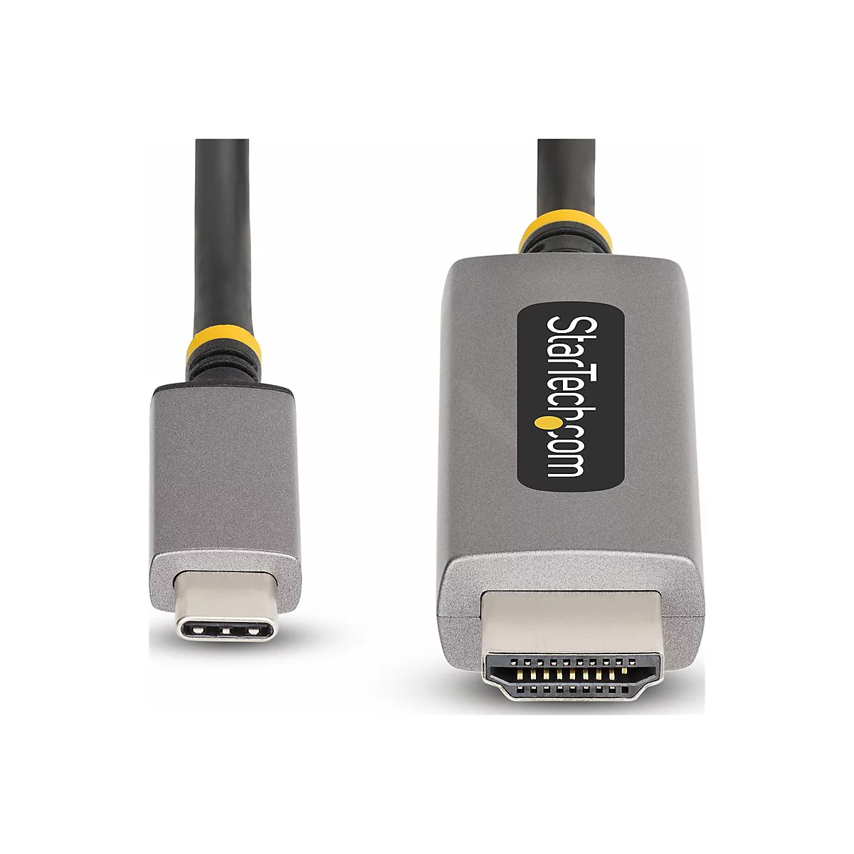 Adaptateur gris avec connecteurs USB-C et HDMI, logo StarTech.com.