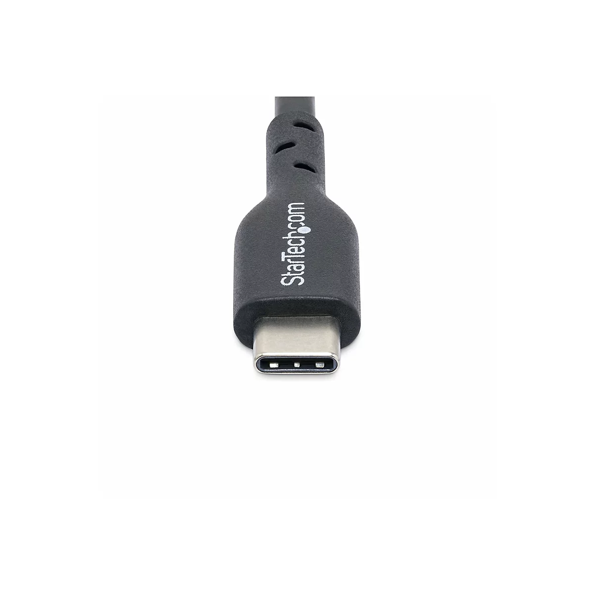 Un câble USB-C noir avec l'inscription StarTech.com et fond blanc.