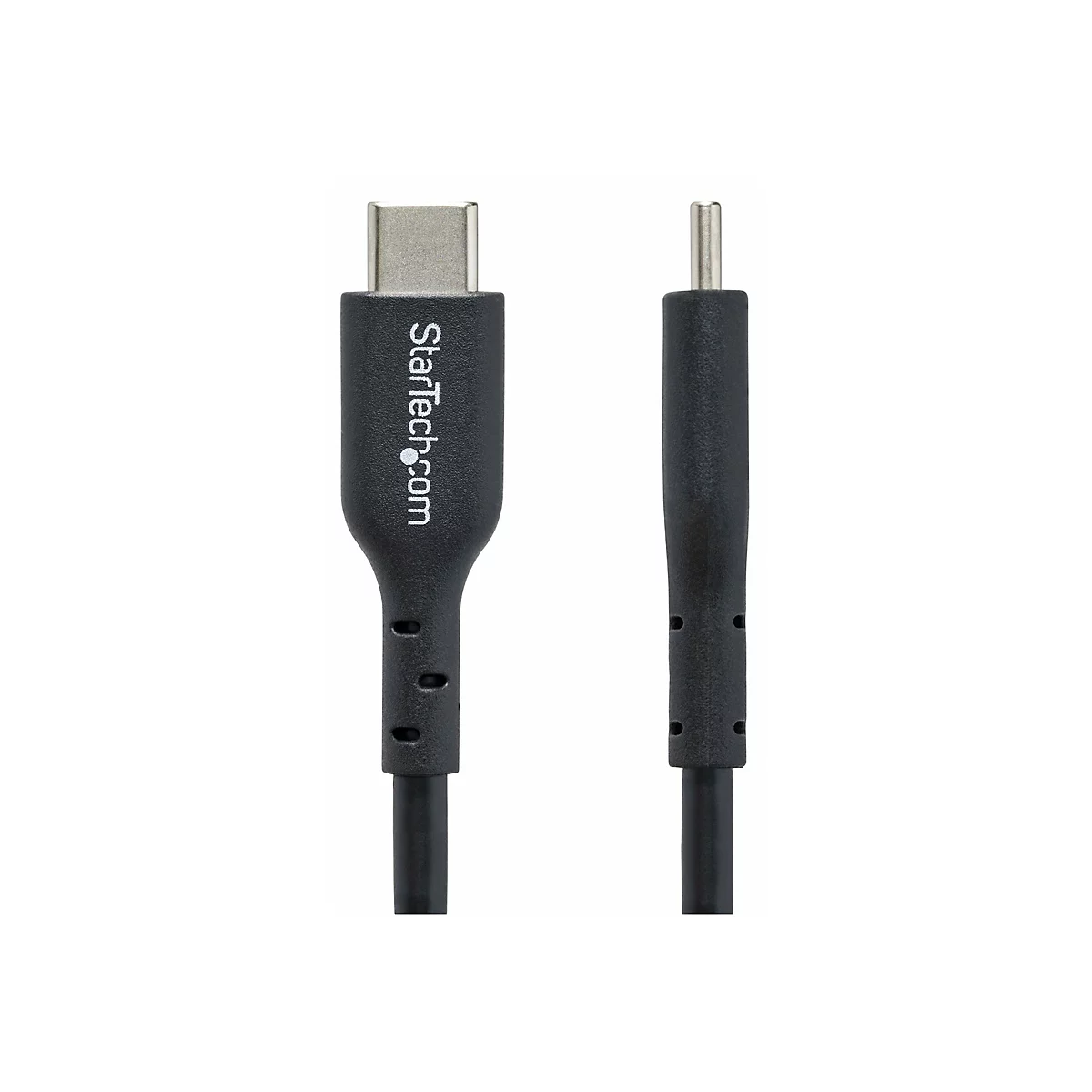 Un câble USB-C noir avec l'inscription "StarTech.com". À droite, une seule broche.