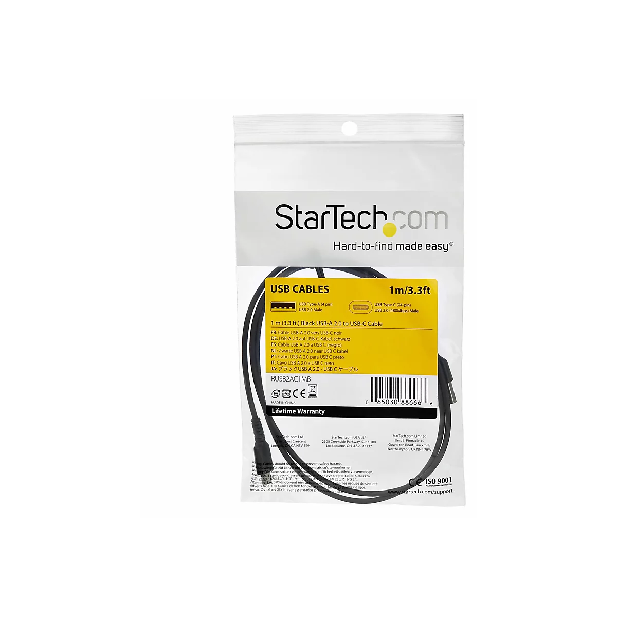 StarTech.com 1m USB-C Ladekabel - Langlebiges USB 2.0 Typ C zu USB C Datenübertragungs-/Schnellladekabel - TPE Mantel Aramidfaser M/M 60W Schwarz - Samsung S10 S20 iPad Pro MS Surface (RUSB2AC1MB) - USB Typ-C-Kabel - USB-C zu USB-C - 1 m