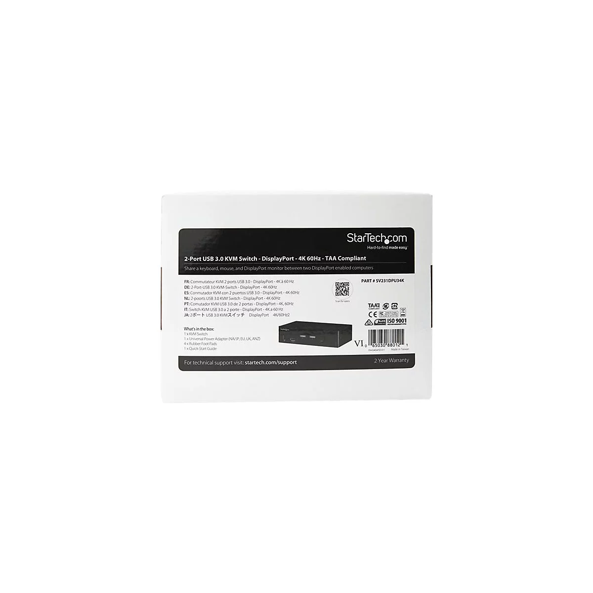 StarTech.com 2 Port DisplayPort KVM Switch mit USB 3.0 - 4K 60Hz - DisplayPort 1.2 KVM - TAA konform - KVM-/Audio-/USB-Switch - 2 Anschlüsse - TAA-konform