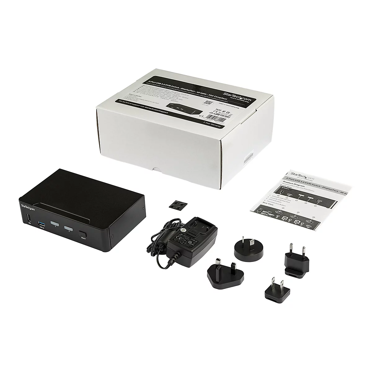 StarTech.com 2 Port DisplayPort KVM Switch mit USB 3.0 - 4K 60Hz - DisplayPort 1.2 KVM - TAA konform - KVM-/Audio-/USB-Switch - 2 Anschlüsse - TAA-konform