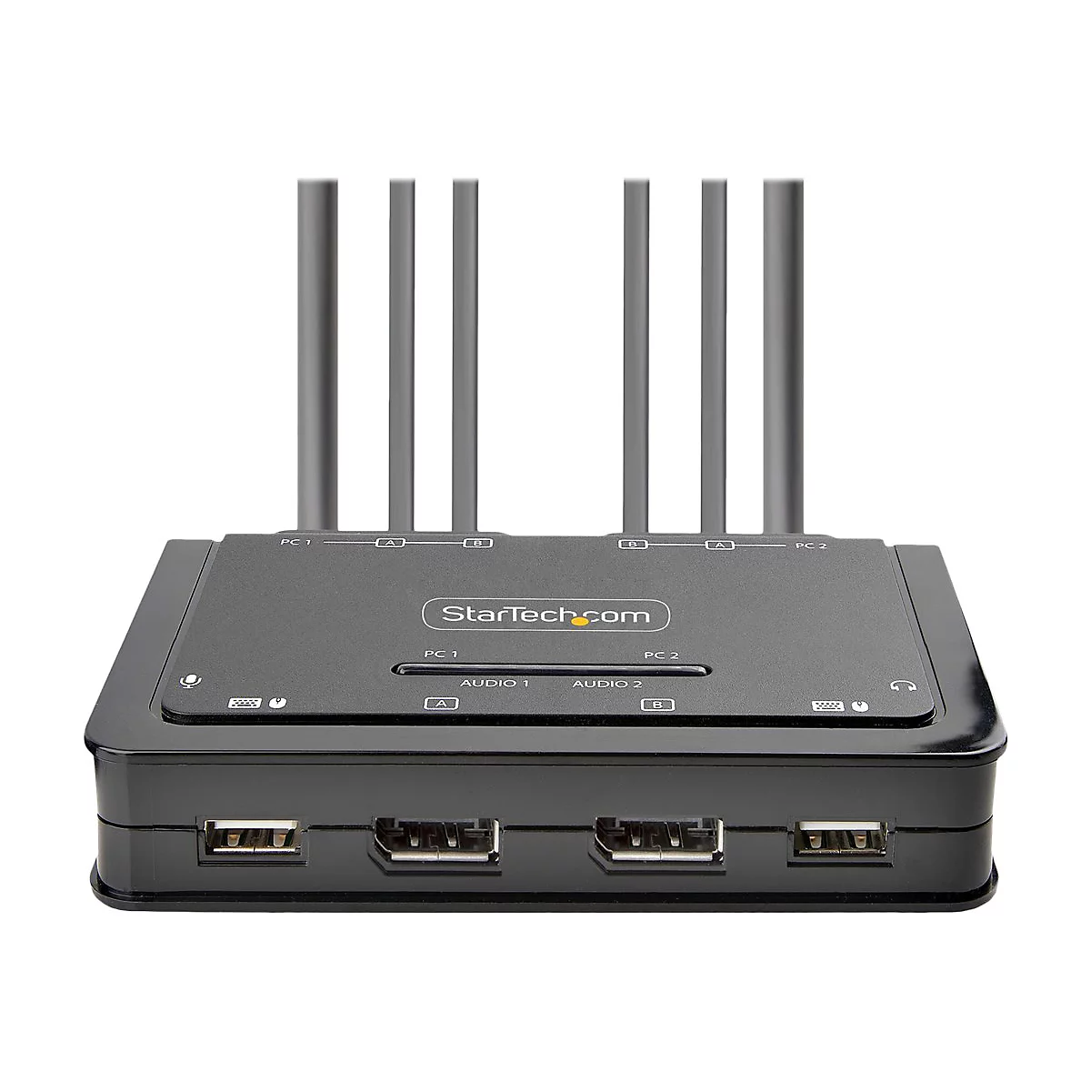 StarTech.com 2-Port Dual-Monitor DisplayPort Cable KVM Switch, 4K 60Hz, Compact KVM with 5ft/1.5m USB-A/DisplayPort/Audio Integrated Cables, Bus Powered - Remote Push Button/Hotkey Switching (C2-DD46-UA2-CBL-KVM) - KVM-/Audio-/USB-Switch - kompakt...