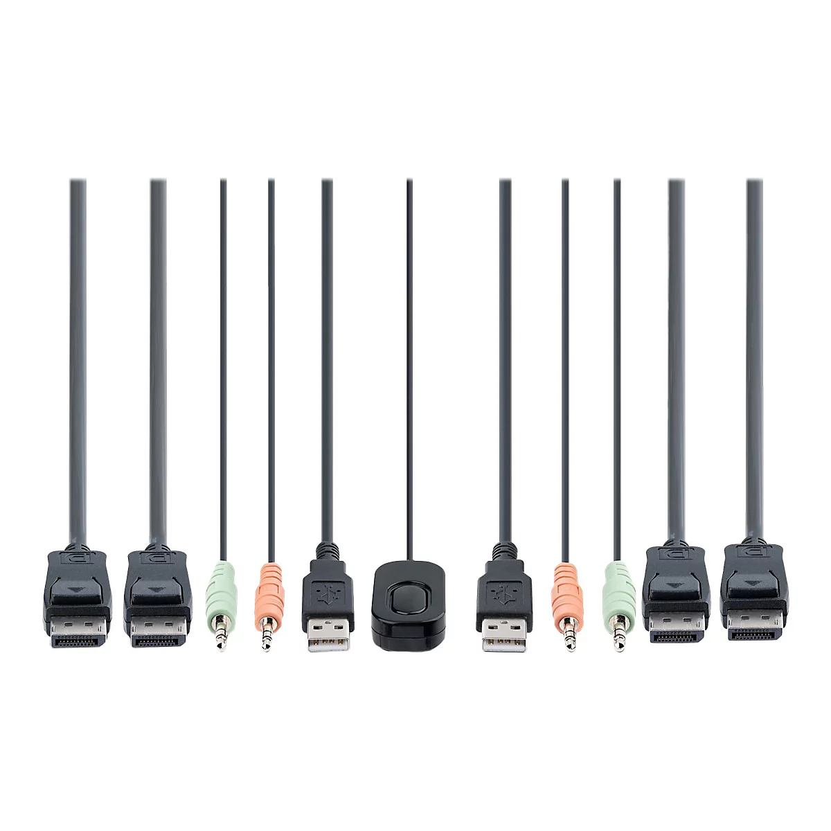 StarTech.com 2-Port Dual-Monitor DisplayPort Cable KVM Switch, 4K 60Hz, Compact KVM with 5ft/1.5m USB-A/DisplayPort/Audio Integrated Cables, Bus Powered - Remote Push Button/Hotkey Switching (C2-DD46-UA2-CBL-KVM) - KVM-/Audio-/USB-Switch - kompakt...