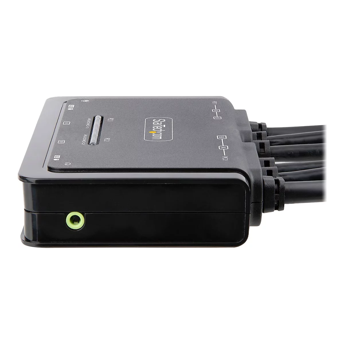 StarTech.com 2-Port Dual-Monitor HDMI Cable KVM Switch, 4K 60Hz, Compact KVM with 5ft/1.5m USB-A/HDMI/Audio Integrated Cables, Bus Powered - Remote Push Button/Hotkey Switching (C2-DH46-UA2-CBL-KVM) - KVM-/Audio-/USB-Switch - kompakt - 2 x KVM/Aud...