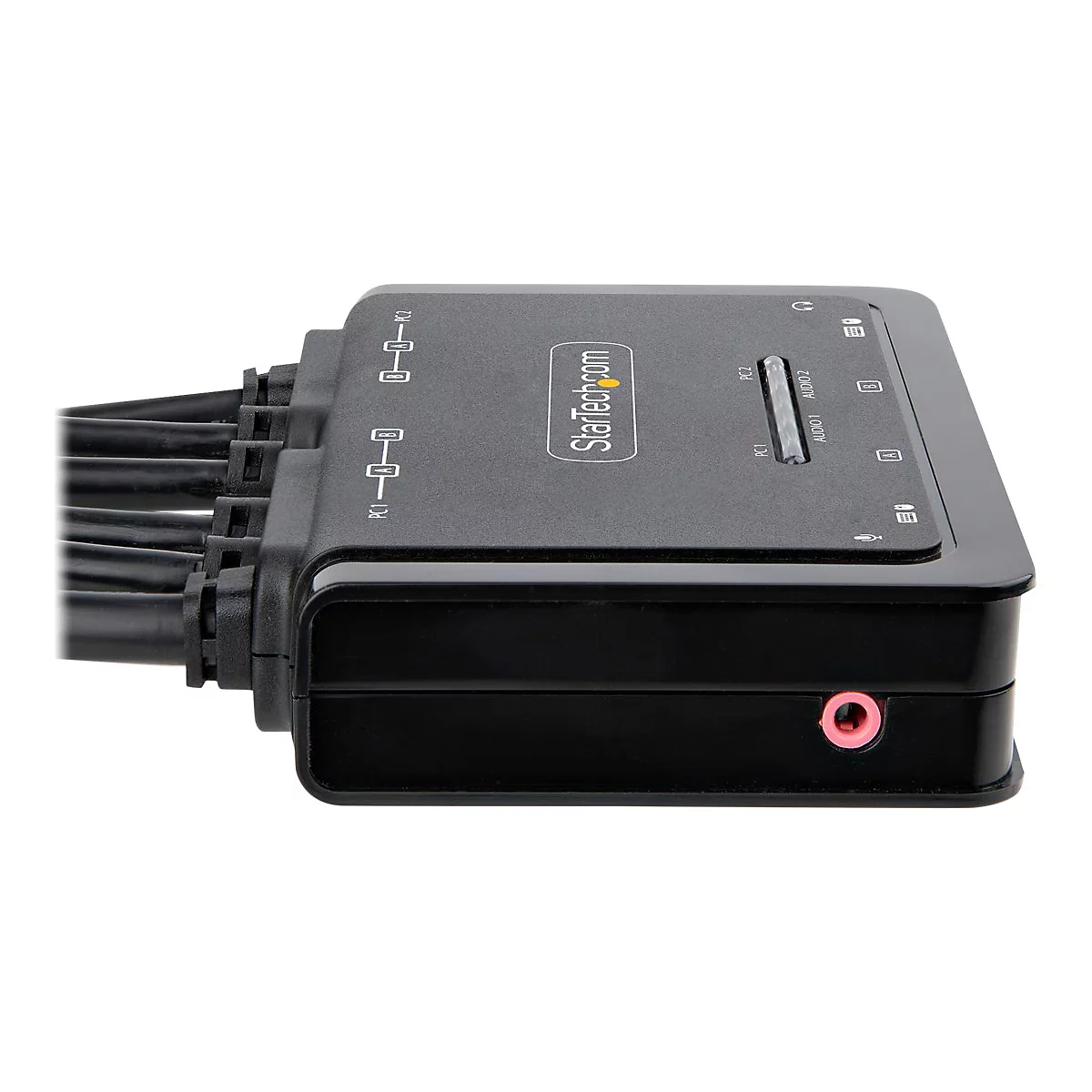 StarTech.com 2-Port Dual-Monitor HDMI Cable KVM Switch, 4K 60Hz, Compact KVM with 5ft/1.5m USB-A/HDMI/Audio Integrated Cables, Bus Powered - Remote Push Button/Hotkey Switching (C2-DH46-UA2-CBL-KVM) - KVM-/Audio-/USB-Switch - kompakt - 2 x KVM/Aud...