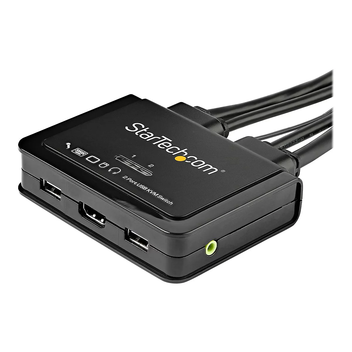 StarTech.com 2 Port HDMI KVM Switch, 4K 60Hz, Compact Dual Port UHD/Ultra HD USB Desktop KVM Switch with Integrated 4ft Cables & Audio, Bus Powered & Remote Switching, MacBook ThinkPad - 4K KVM Switch w/ Audio (SV211HDUA4K) - KVM-/Audio-Switch - 2...