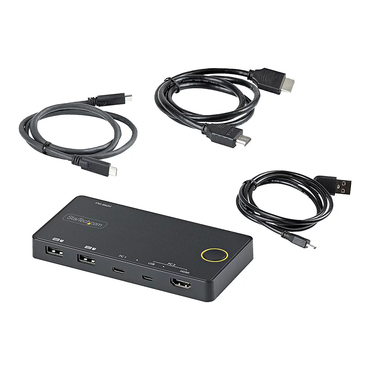 StarTech.com 2 Port Hybrid KVM Switch HDMI + USB-A & USB-C - 4K 60Hz HDMI 2.0 Monitor - Kompakter Desktop und/oder Laptop HDMI KVM Umschalter - USB Bus Powered - Thunderbolt 3 Kompatibel (SV221HUC4K) - KVM-/Audio-Switch