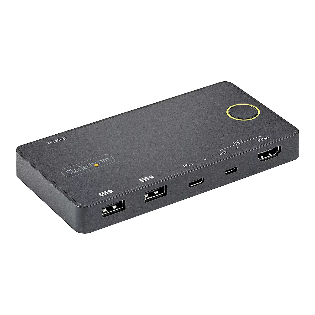 StarTech.com 2 Port Hybrid KVM Switch HDMI + USB-A & USB-C - 4K 60Hz HDMI 2.0 Monitor - Kompakter Desktop und/oder Laptop HDMI KVM Umschalter - USB Bus Powered - Thunderbolt 3 Kompatibel (SV221HUC4K) - KVM-/Audio-Switch