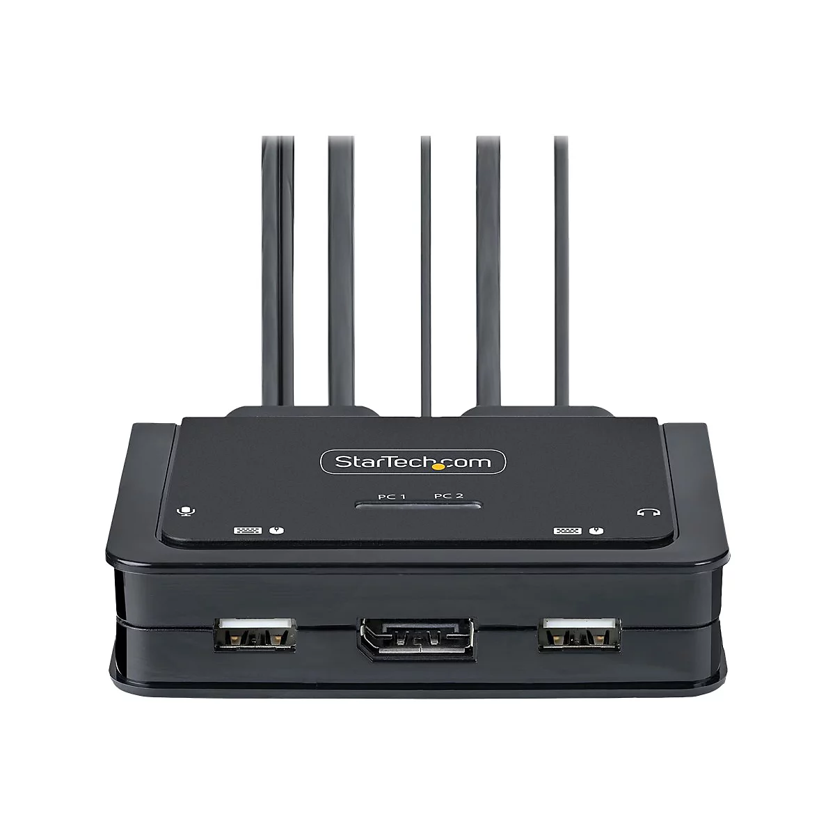 StarTech.com 2-Port Hybrid USB-C DisplayPort Cable KVM Switch, 4K 60Hz, Compact KVM with 6ft/1.8m USB-A/DisplayPort/Audio & 4ft/1.2m USB-C Integrated Host Cables, Bus Powered - Remote Push Button/Hotkey Switching (C2-D46-UAC-CBL-KVM) - KVM-/Audio-...
