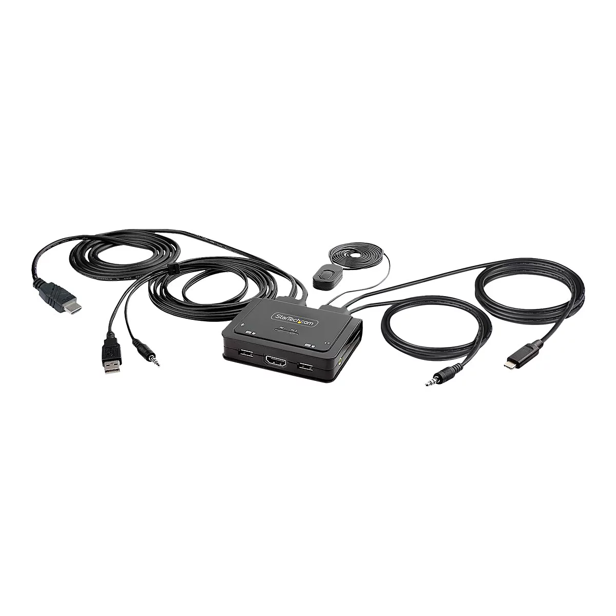 StarTech.com 2-Port Hybrid USB-C HDMI Cable KVM Switch, 4K 60Hz, Compact KVM with 6ft/1.8m USB-A/HDMI/Audio & 4ft/1.2m USB-C Integrated Host Cables, Bus Powered - Remote Push Button/Hotkey Switching (C2-H46-UAC-CBL-KVM) - KVM-/Audio-/USB-Switch - ...