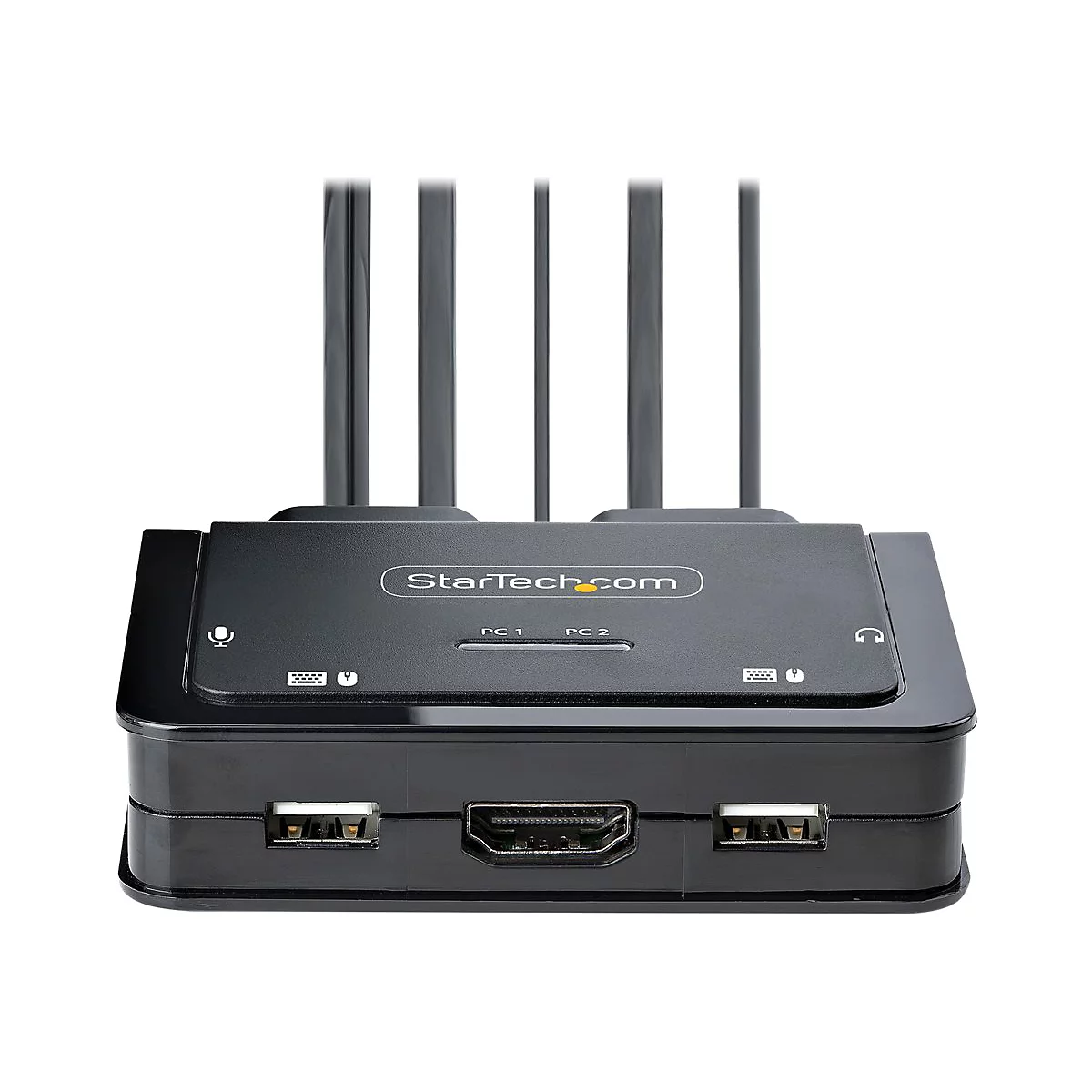 StarTech.com 2-Port Hybrid USB-C HDMI Cable KVM Switch, 4K 60Hz, Compact KVM with 6ft/1.8m USB-A/HDMI/Audio & 4ft/1.2m USB-C Integrated Host Cables, Bus Powered - Remote Push Button/Hotkey Switching (C2-H46-UAC-CBL-KVM) - KVM-/Audio-/USB-Switch - ...