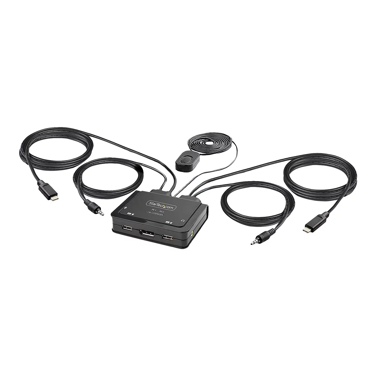 StarTech.com 2-Port USB-C Cable KVM Switch, 4K 60Hz DisplayPort Output, Compact KVM with 4ft/1.2m USB Type-C/Audio Integrated Cables, Bus Powered - Remote Push-Button/Hotkey Switching (C2-D46-UC2-CBL-KVM) - KVM-/Audio-Switch - kompakt - 2 x KVM/Au...