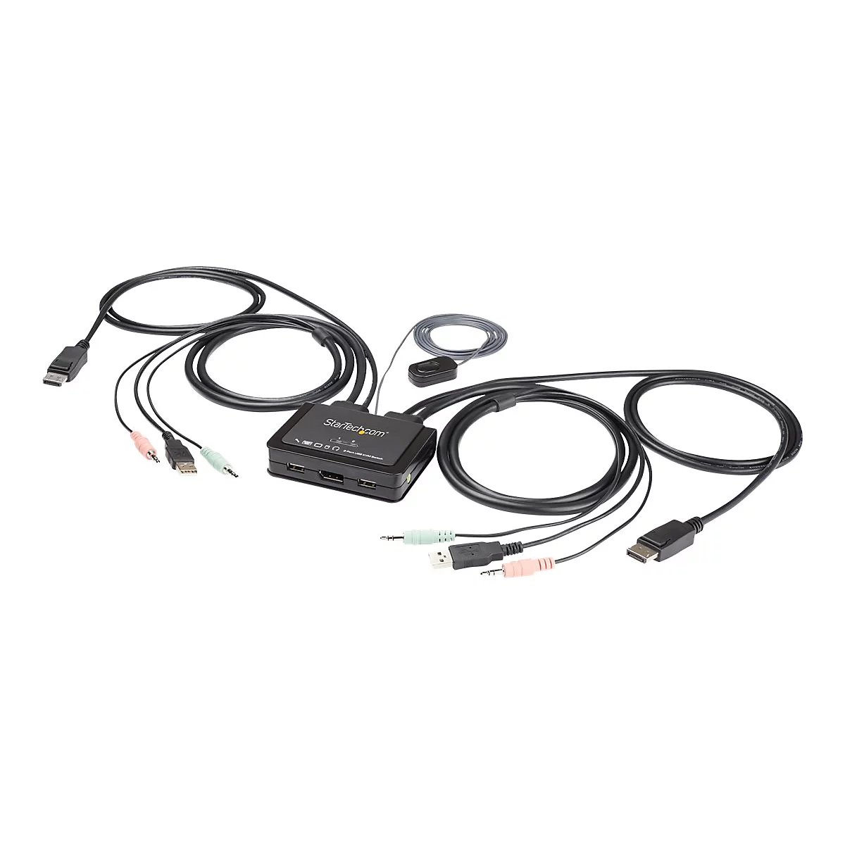 StarTech.com 2-Port USB DisplayPort KVM Switch - 4K 60 Hz - UHD DP 1.2 USB-KVM Umschalter mit 1,2 m Kabel & Audio - Bus-powered & remote switching - OS unabhängig - MacBook ThinkPad (SV211DPUA4K) - KVM-/Audio-Switch - 2 Anschlüsse