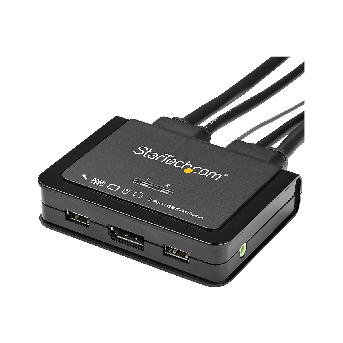 StarTech.com 2-Port USB DisplayPort KVM Switch - 4K 60 Hz - UHD DP 1.2 USB-KVM Umschalter mit 1,2 m Kabel & Audio - Bus-powered & remote switching - OS unabhängig - MacBook ThinkPad (SV211DPUA4K) - KVM-/Audio-Switch - 2 Anschlüsse
