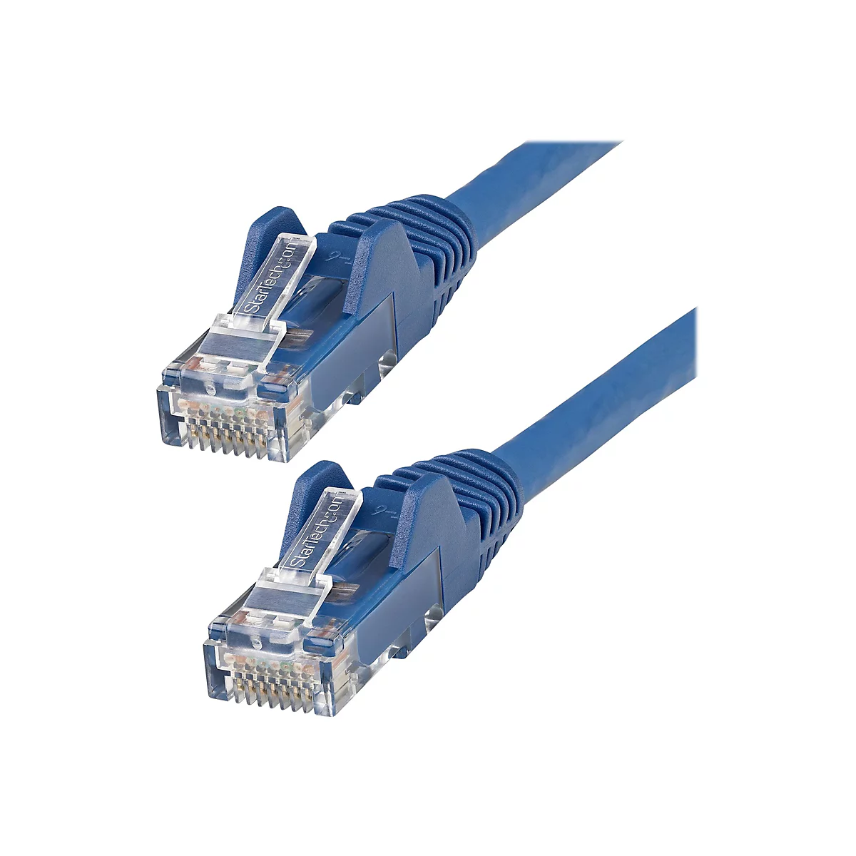 Zwei blaue Ethernet-Kabel auf weißem Hintergrund, mit den Logos StarTech.com und Kennzeichnungen.