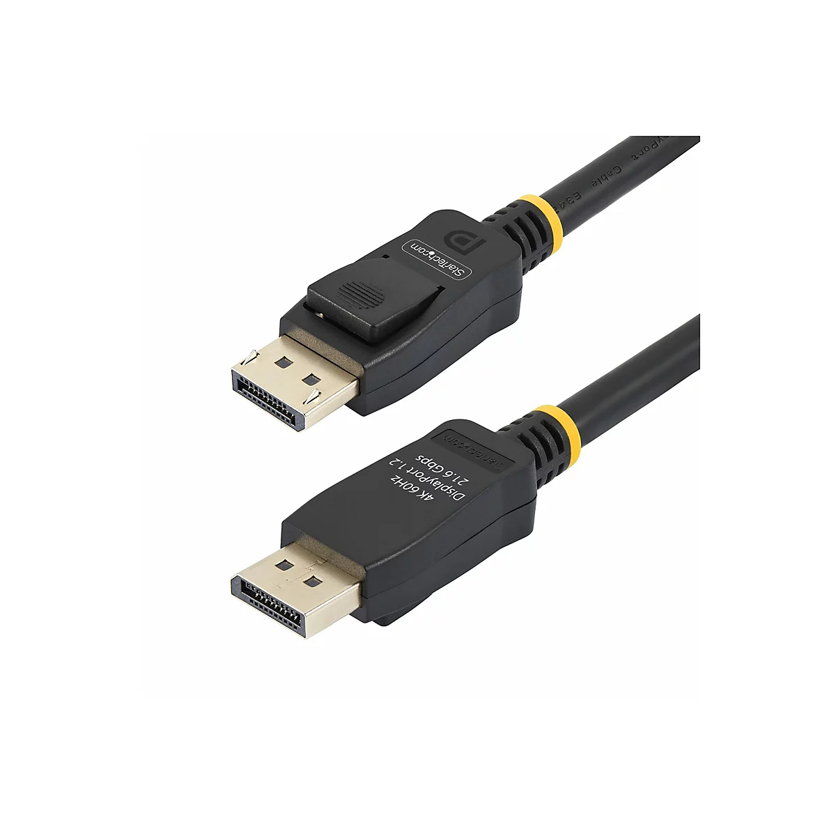 Schwarz DisplayPort-Kabel, Stecker und Kabel mit gelben Akzenten, 4K 60Hz Beschriftung.