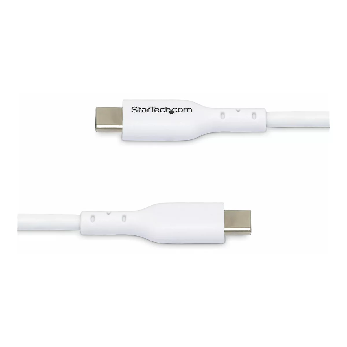 Deux câbles USB-C blancs ; logo StarTech.com sur l'un d'eux.