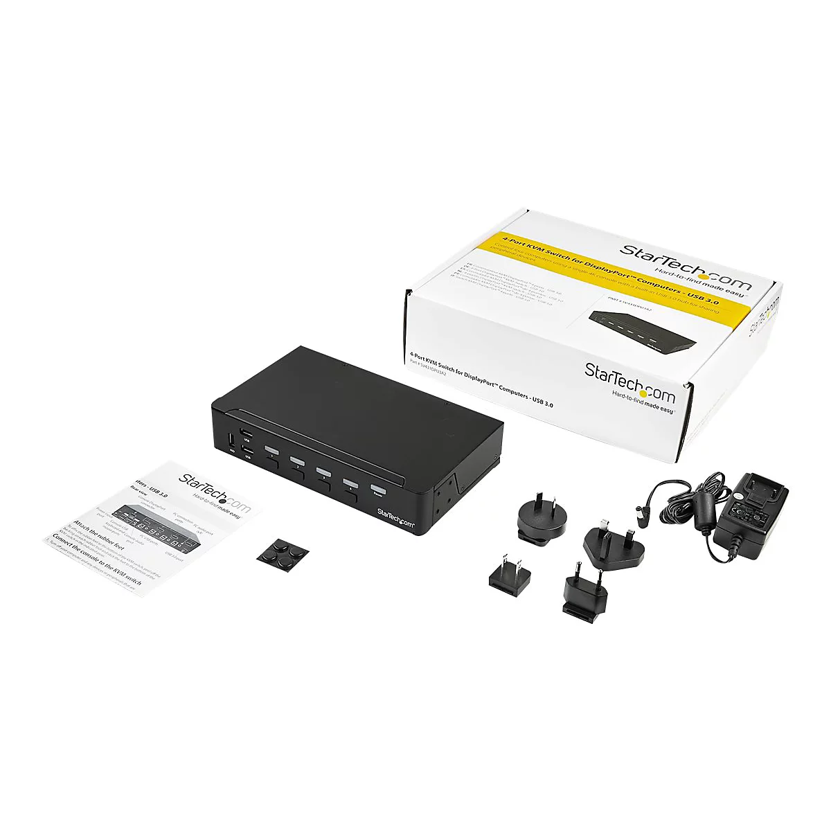 StarTech.com 4 Port DisplayPort KVM Switch - DP KVM Umschalter mit USB 3.0 Hub - 4K 30Hz - KVM-/USB-Switch - 4 Anschlüsse - an Rack montierbar