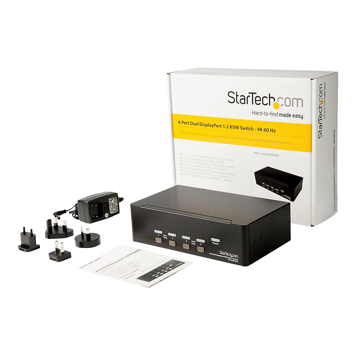 StarTech.com 4 Port Dual DisplayPort KVM Switch - DisplayPort 1.2 KVM - 4K 60Hz - DisplayPort Switch - USB KVM Switch - KVM-/Audio-/USB-Switch - 4 Anschlüsse - an Rack montierbar