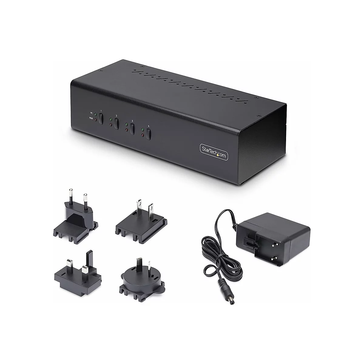 StarTech.com 4-Port Dual-Monitor DisplayPort KVM Switch, 4K 60Hz, 2x USB 5Gbps Hub Ports, 2x USB 2.0 HID Ports, Hotkey and Push-Button Switching, TAA Compliant - 3.5mm Audio, HDCP (P4DD46A2-KVM-SWITCH) - KVM-/Audio-Switch - 4 x KVM/Audio/USB - 1 l...
