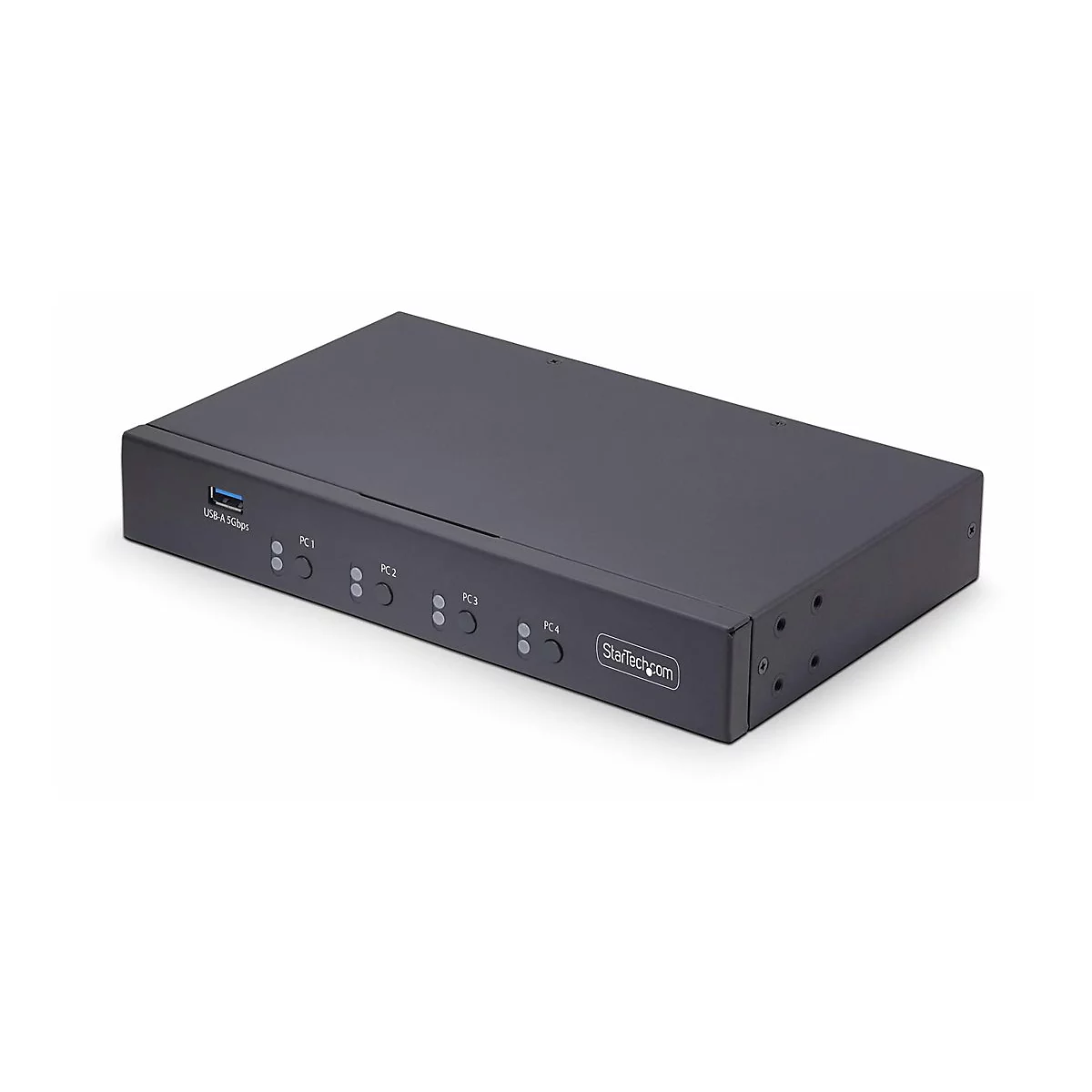 Appareil noir avec boutons et logo.