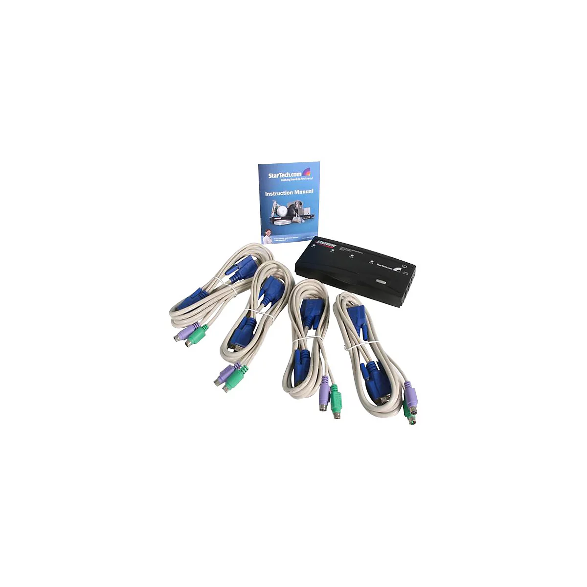 StarTech.com 4 Port VGA / PS/2 KVM Switch - PS/2 KVM Umschalter inkl. Kabel - 4 Port Desktop KVM Umschalter 1x PS/2 und 4x VGA Buchse - KVM-Switch - 4 Anschlüsse