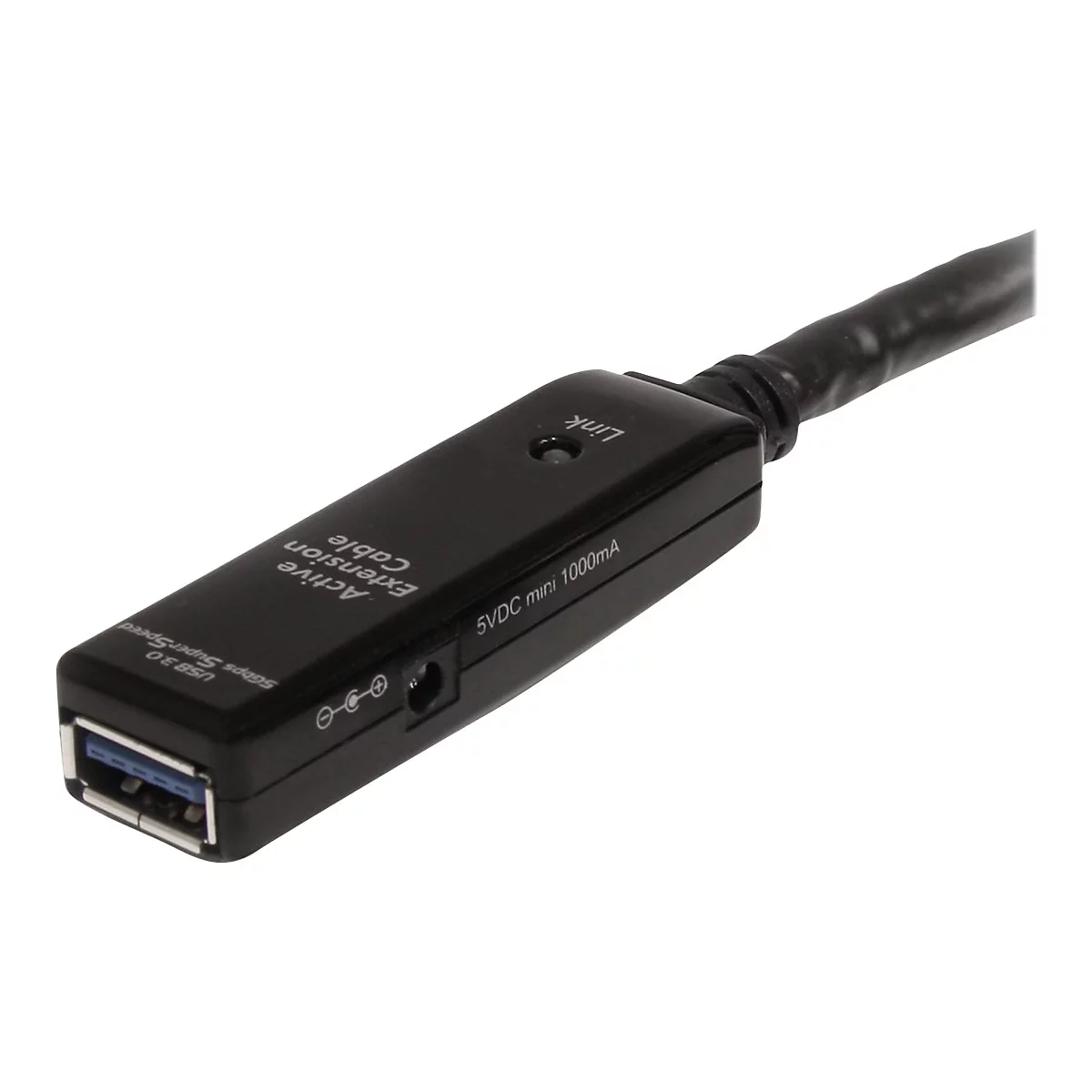 Schwarzes USB 3.0 Verlängerungskabel mit Beschriftung: 'Active Extension Cable'.