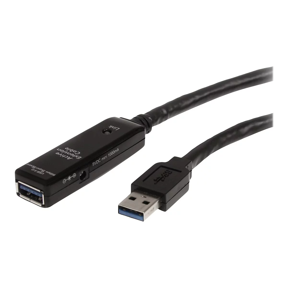 Schwarzes USB 3.0 Verlängerungskabel mit Beschriftung: 'Active Extension Cable'.