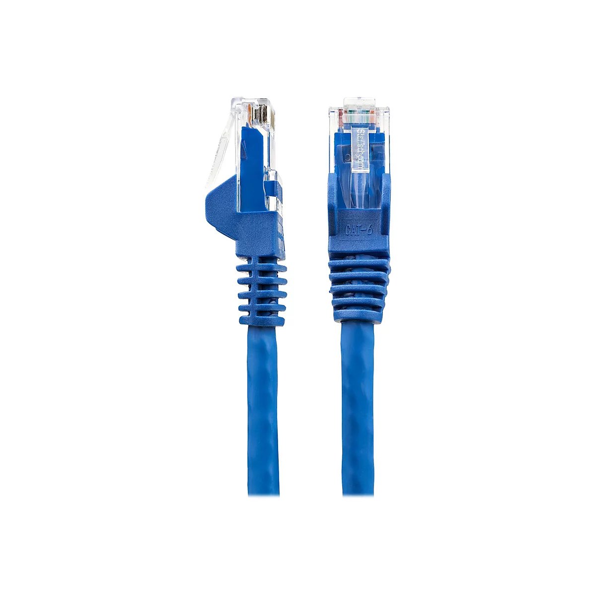 Zwei blaue Ethernet-Kabel auf weißem Hintergrund, mit den Aufschriften CAT-6 und StarTech.com.
