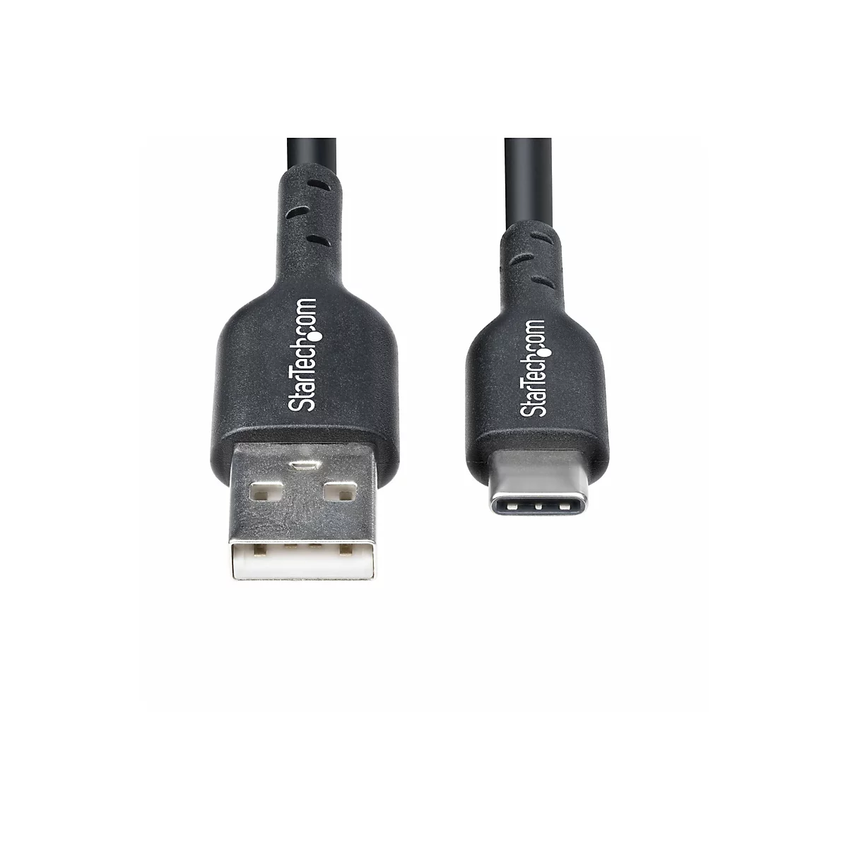 Un câble USB noir avec un connecteur USB-A et un connecteur USB-C. Le logo StarTech.com est visible des deux côtés.