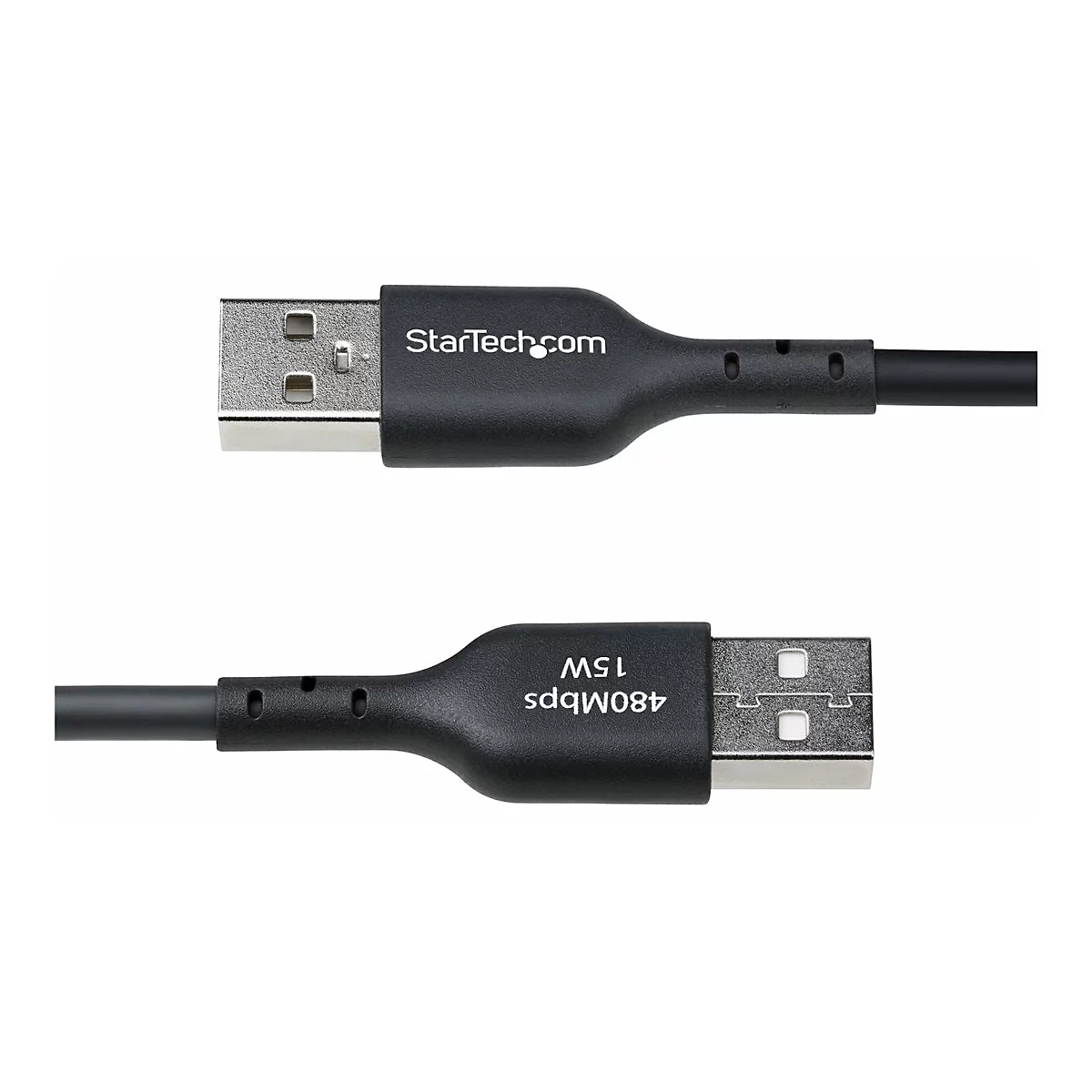 Câble USB noir de StarTech, avec connecteurs aux deux extrémités.